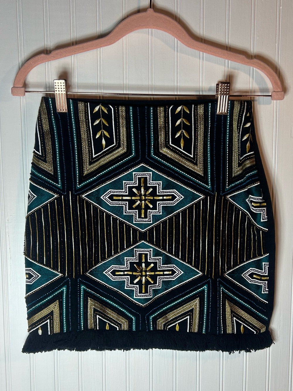 Beaded Mini Skirt in Teal and Black gold size 2 H&M